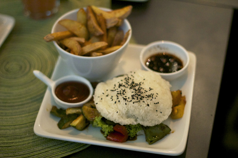 spear sticky rice burger